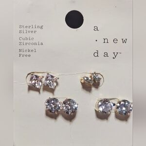 A New Day Sterling Silver and Gold Tone CZ Crystal Stud Earrings Set - SOLD